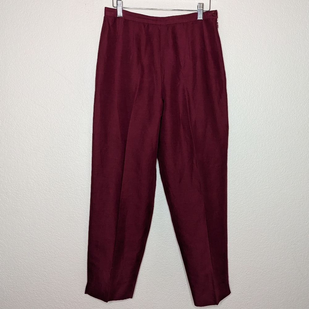 Petite Sophisticate Linen Blend Pants‎ Size10 Deep Cherry Lined Ankle Length VTG